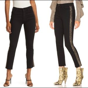 Mother. The Rascal Ankle Fray Black Jeans - Guilty Flash Beaded Sides, High Rise